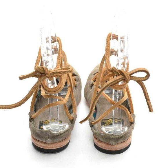 Freebird Enya Taupe Leather Ankle Tie Flats 6 M New - Picture 4 of 7